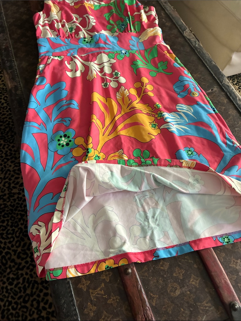 J. McLaughlin Bold Pink Floral Sundress with Green Accents - Picture 5 of 10